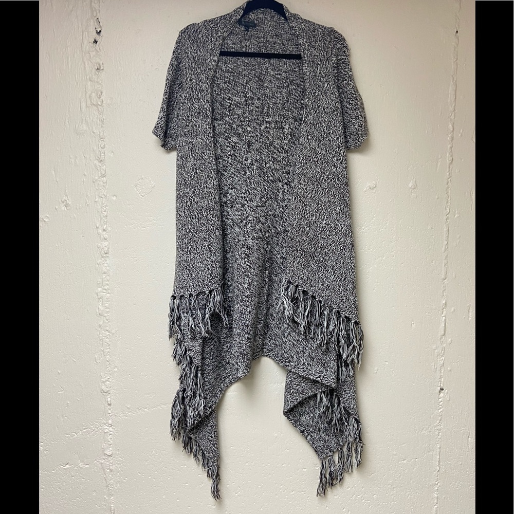Two Sisters open from Cardigan w/Fringe Wm  L EUC